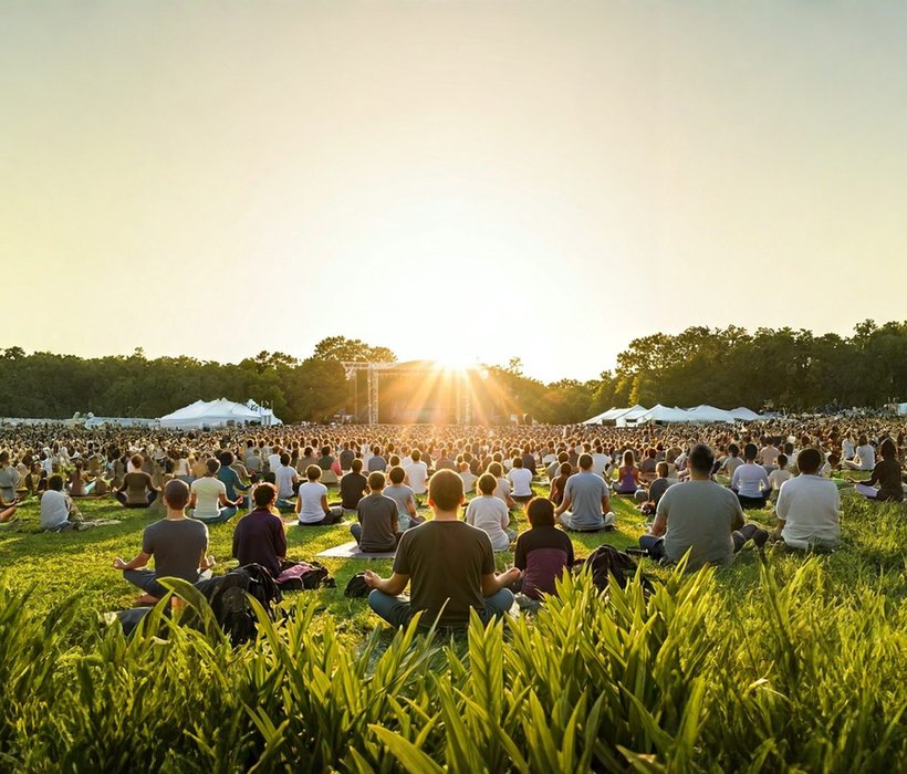 Miles de personas en la meditación colectiva