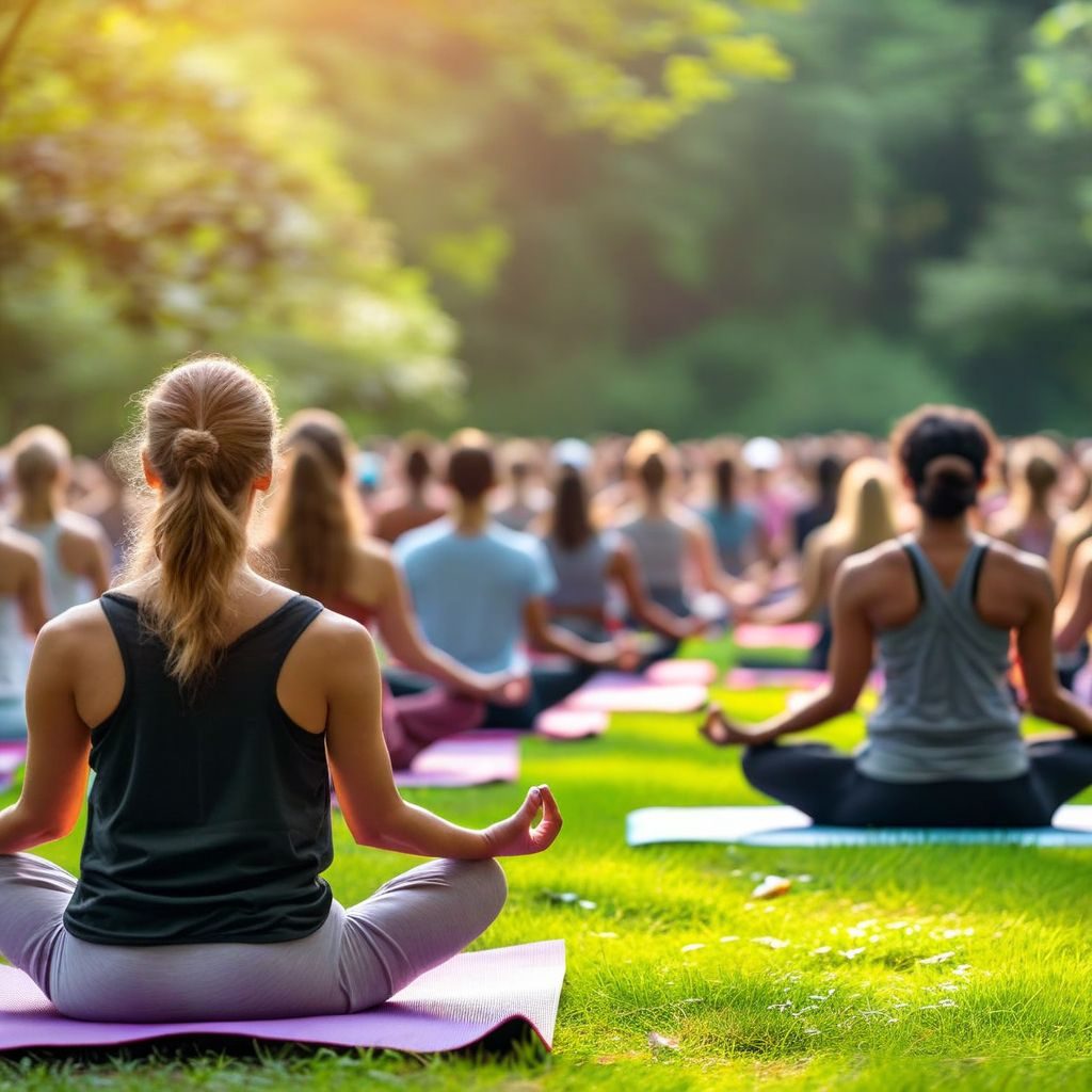 Personas meditando en el parque